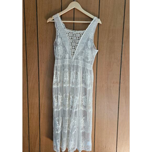 Sweet Miss S/M Cream Lace Sheer Dress Maxi Summer - Picture 1 of 7
